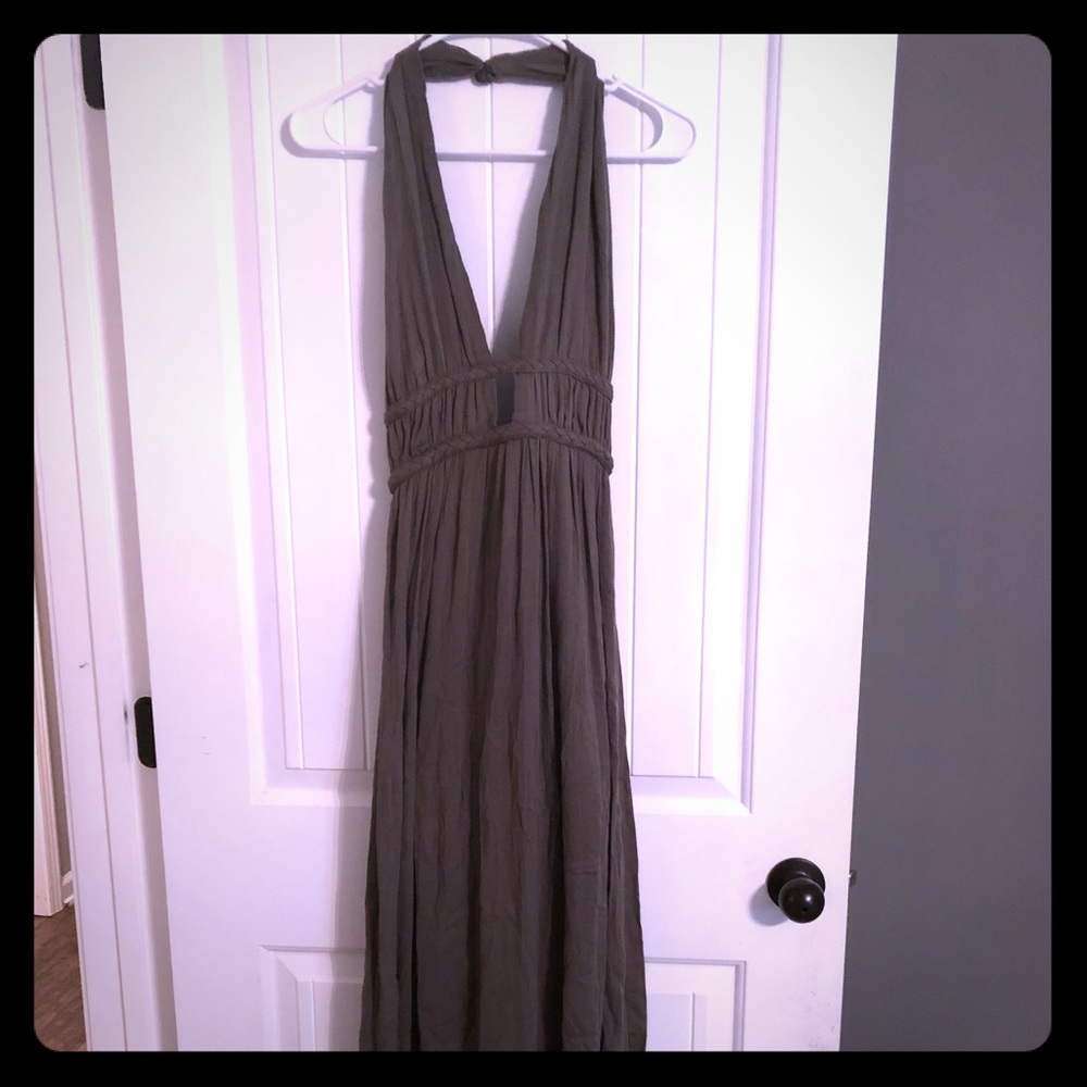Women’s Full Length Halter Dress Green Lined Zipper